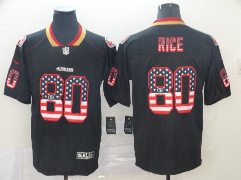 Men San Francisco 49ers 80 Rice Nike USA Flag Fashion Black Color Rush Limited NFL Jerseys